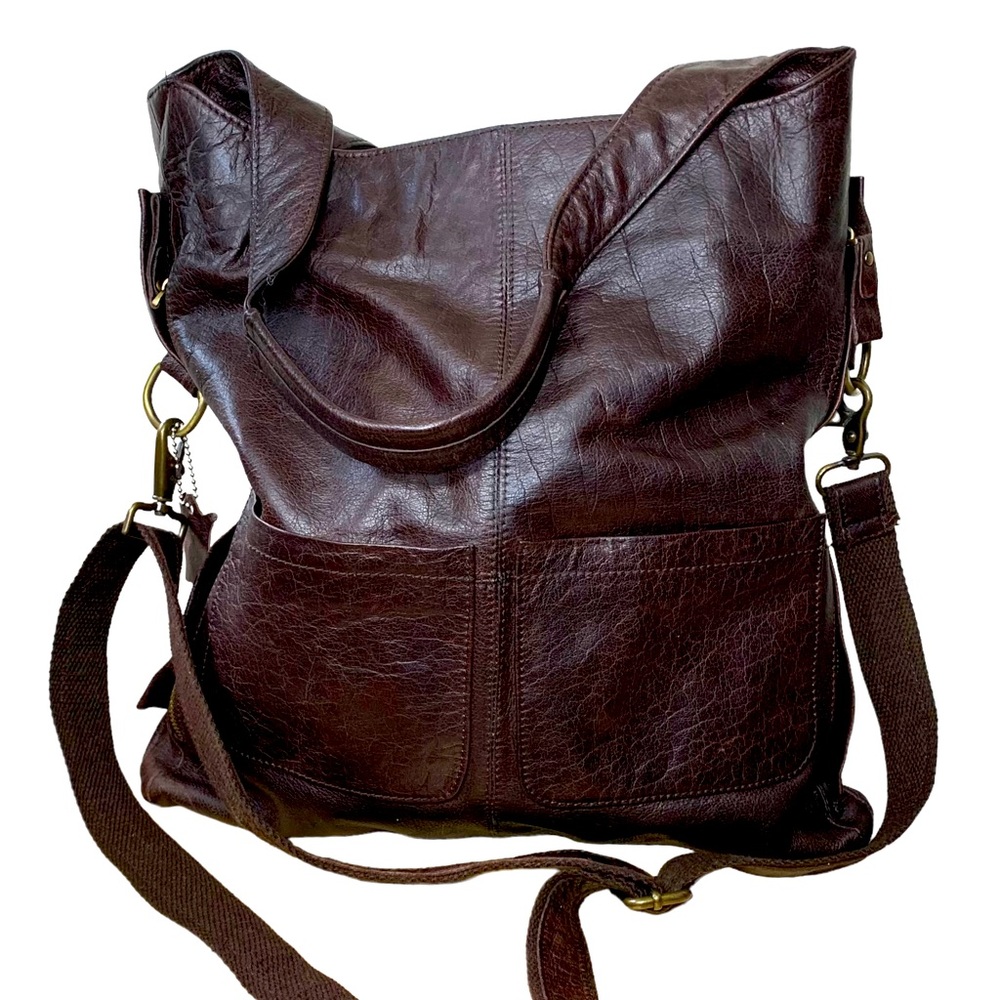 Large Genuine Leather Slouchy Boho Brown Tote Bag Crossbody Ajustable Straps